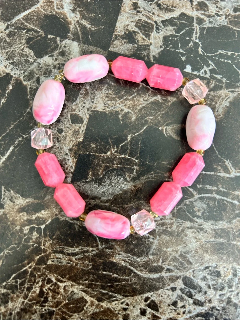 Handmade Pink Bead Stretch Bracelet - Women's Jewelry